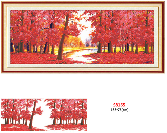 Tranh đính đá phong cảnh rừng cây lá đỏ S8165 - cho không gian ấn tượng