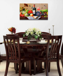 Tranh dinh da AB bàn ăn hoa quả đầy ắp gắn đá 100%  A6063Kich Thuoc60*43