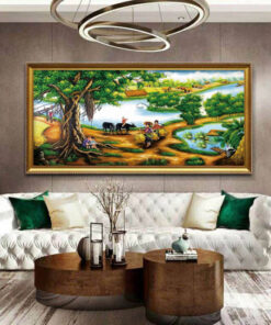 Tranh gắn đá cây đa đầu làng KLV076 kích thước 150x75 cm