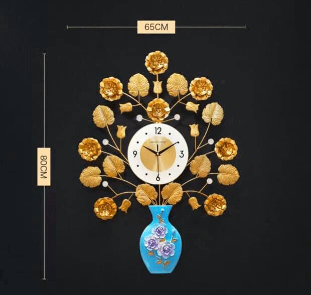 Đồng hồ nghệ thuật bình hoa hồng vàng K552 kích thước lớn