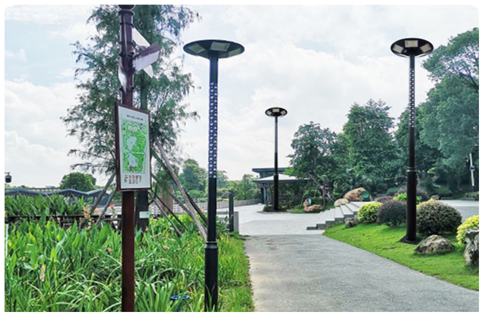 Đèn năng lượng mặt trời Slp65-150 đèn sân vườn Phi Thuyền lắp đạt tại khuôn viên