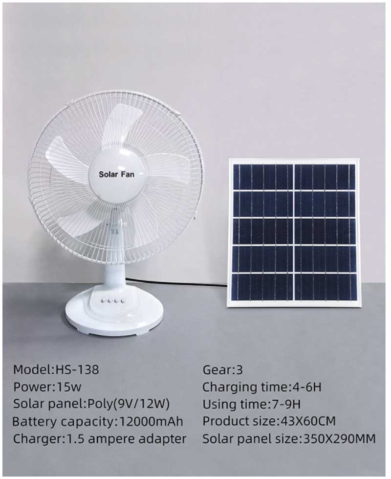 Quạt bàn năng lượng mặt trời gió mạnh QHS-138 