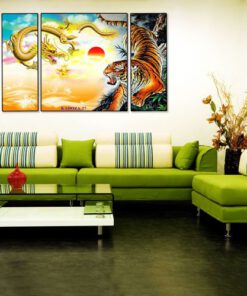 Bộ 3 tranh gỗ KTG-27 Long tranh hổ đấu