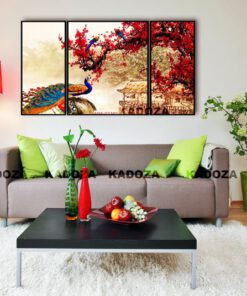 Bộ 3 tranh gỗ KTGC-17 Công chào xuân