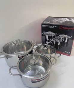 Bộ Nồi Inox 304 Cao Cấp 3 Đáy Nắp Kính Happy Cook Delux HC06DLG