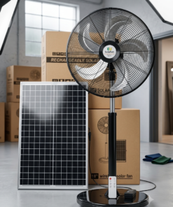 Khám phá quạt công nghiệp tích điện mặt trời 45W bền bỉ, chạy êm, có điều khiển từ xa thông minh cho mùa hè.