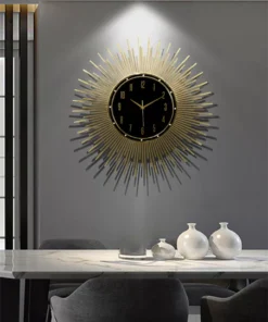Đặt mua đồng hồ treo tường tia sáng mặt trời luxury mạ vàng. Decor trang trí phòng khách đẳng cấp
