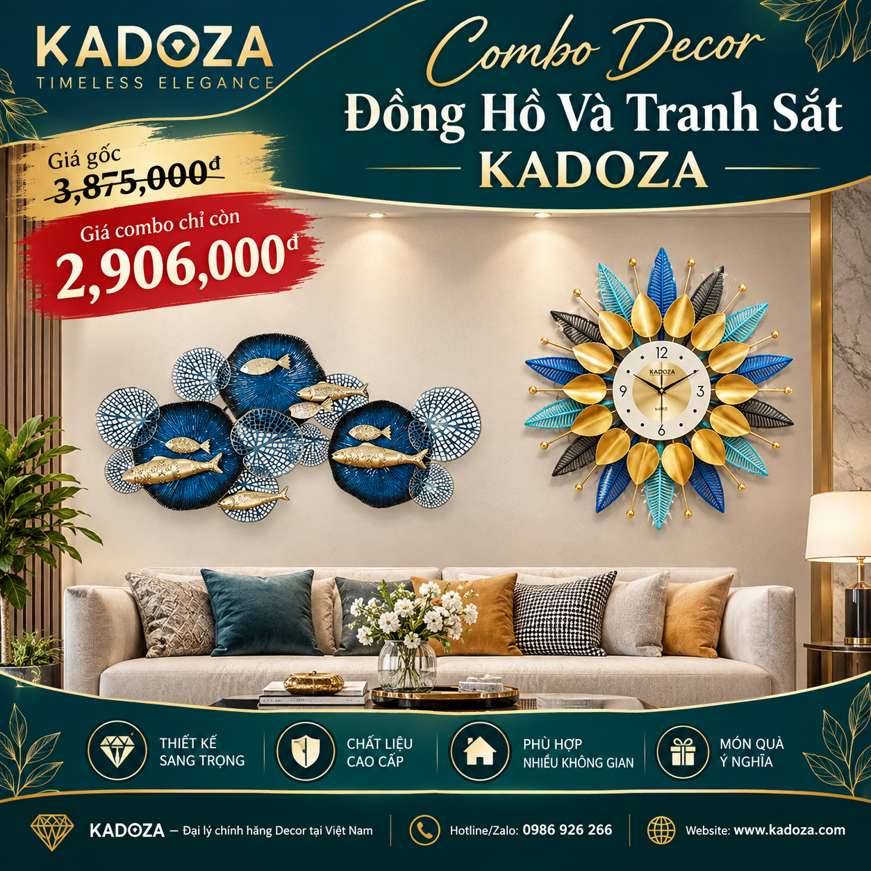 Combo-Decor Combo Đồng Hồ Và Tranh Sắt KADOZA